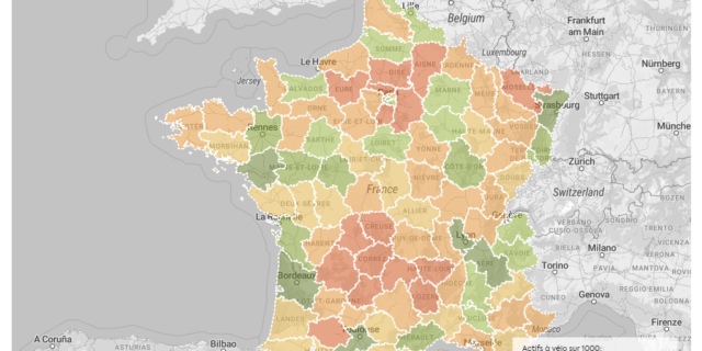 Taux de recours au vélotaf par département